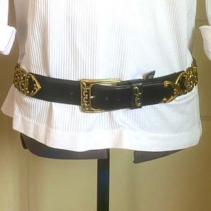 Brighton leather belt with gold/brass tone chain elements